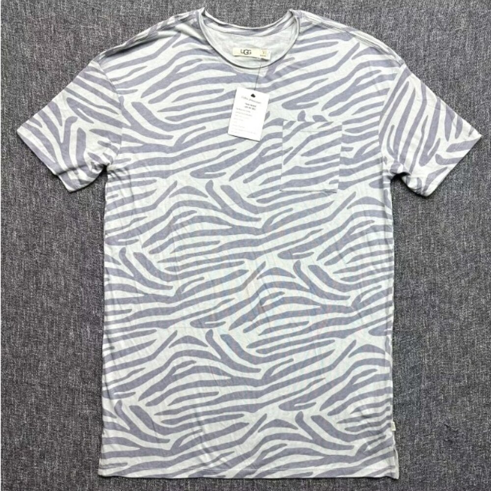 UGG DELCINE TEE SHIRT DRESS WOMENS SIZE S CLOUDY GREY ZEBRA SOFT ORGANIC COTTON